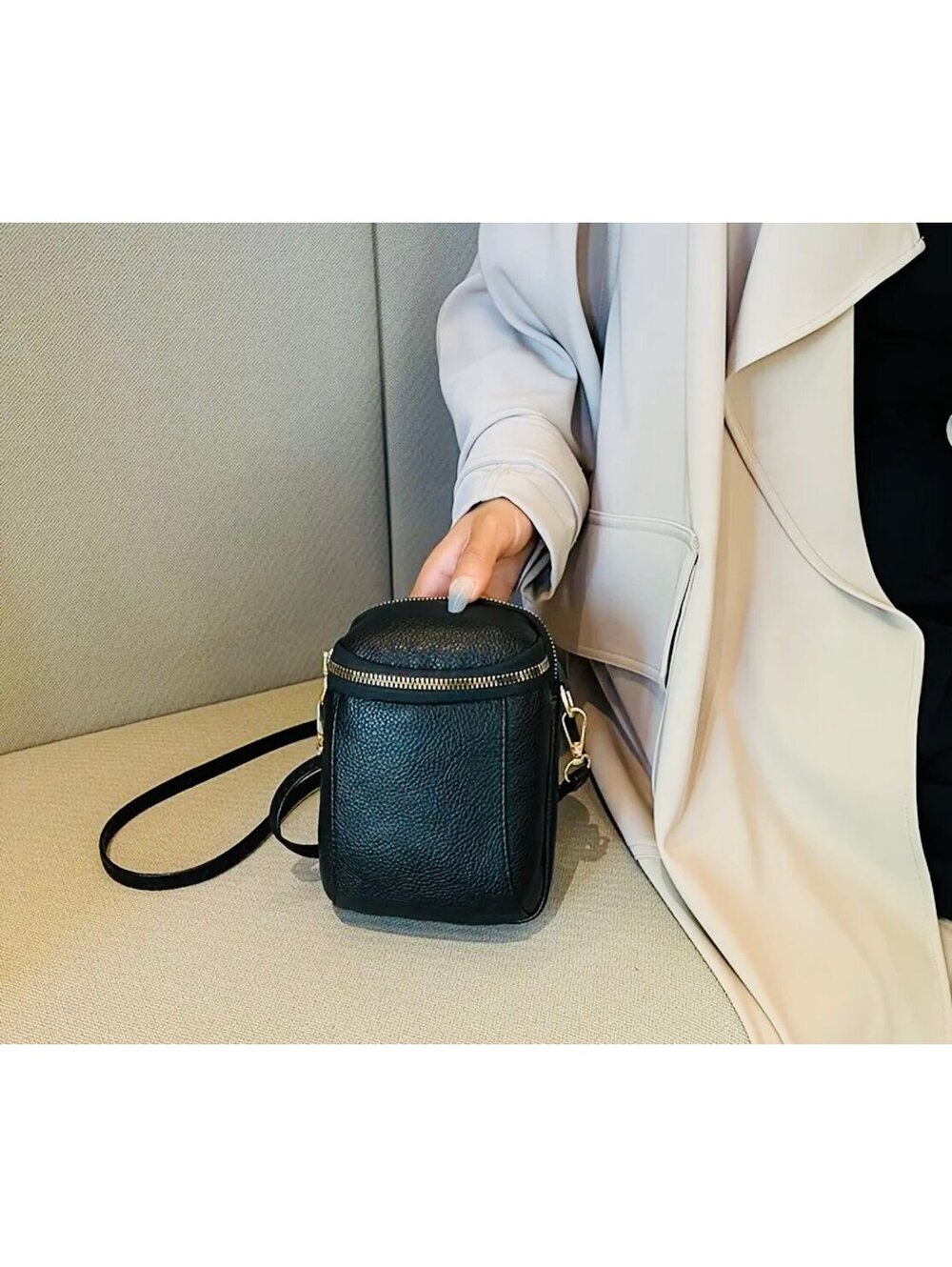 New - Retro Style Lightweight Faux Leather Crossbody Bag - Black